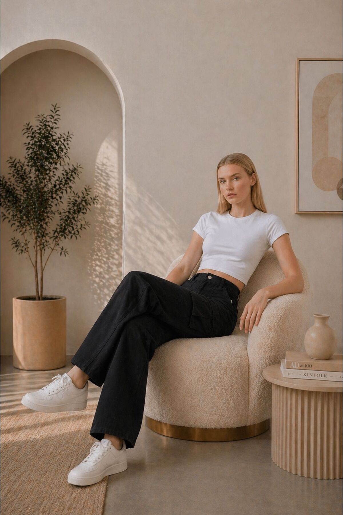 Rosita Kadın Yüksek Bel Full Likralı Kargo Cep Wide Leg Jean görsel 2
