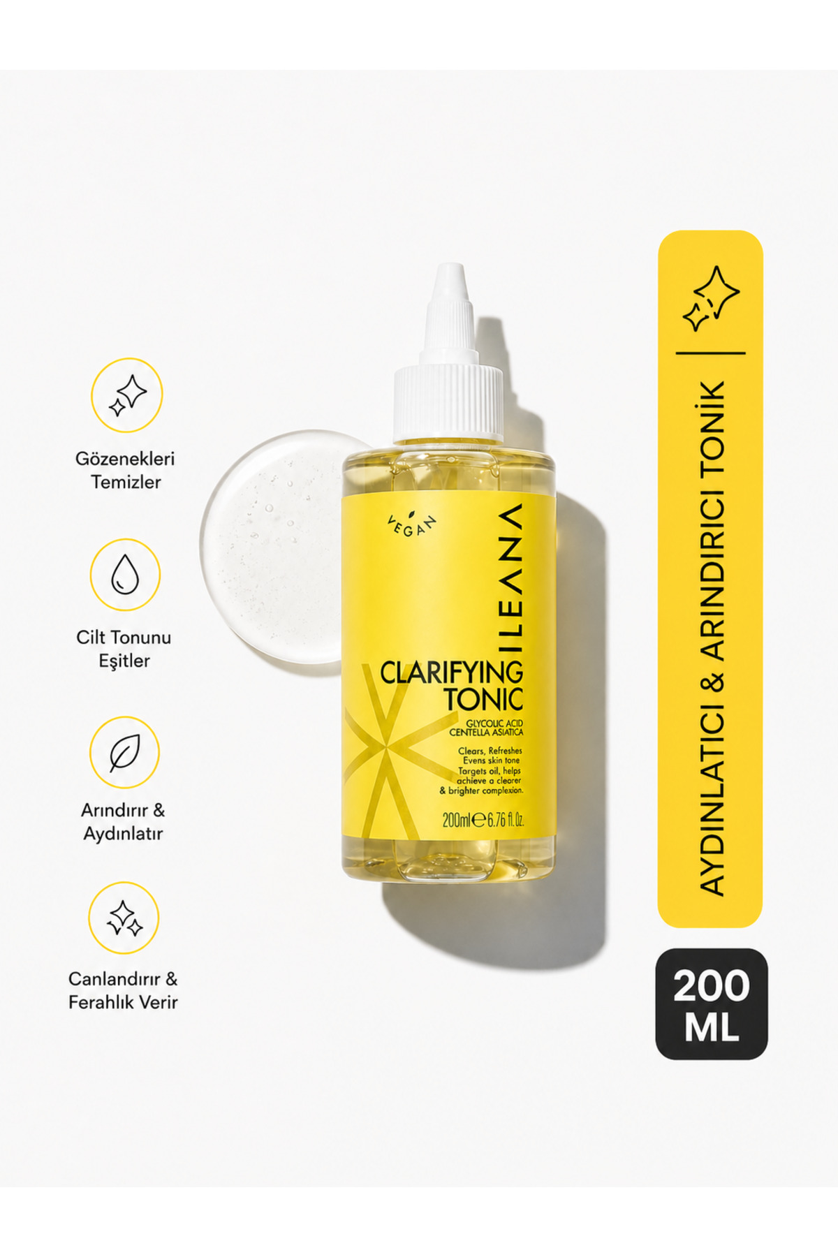 ileana cosmetics Glikolik Asit (AHA) & C Vitamini İçeren Aydınlatıcı, Leke Karşıtı ve Cilt Tonu Eşitleyici Yüz Toniği 200 ml — ILN_TNC_CLR_200