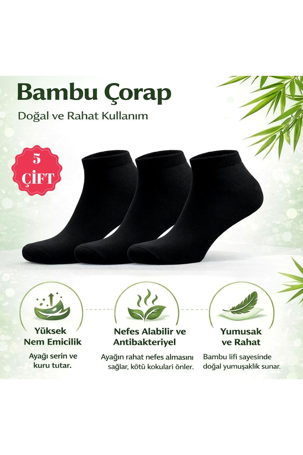 Sky Socks 5'li Erkek Bambu Konforlu Terletmez Koku Yapmaz Renkli Patik Çorap görsel 3