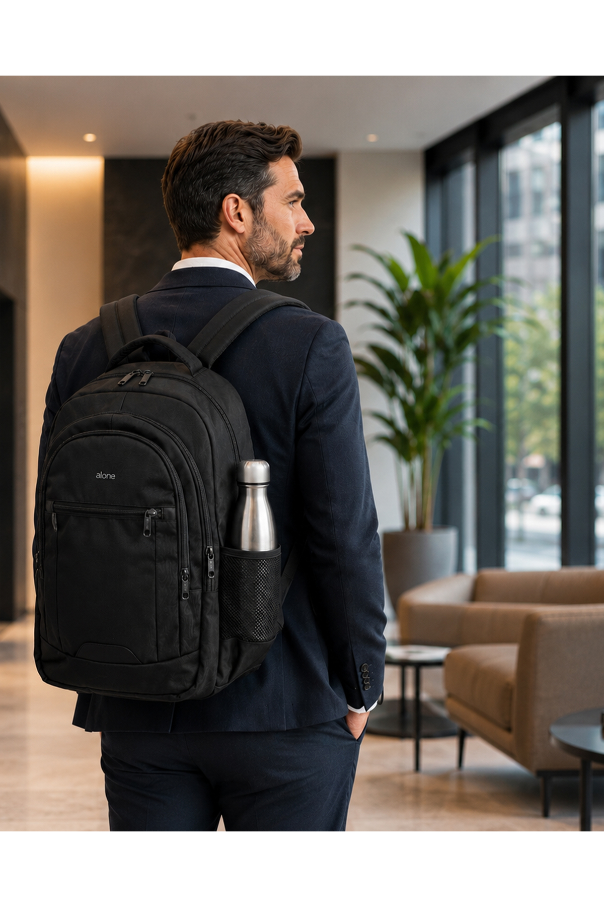 Alone Sırt Çantası 15.6 Laptop Bölmeli, Suya Dayanıklı Okul ve Seyahat Çantası, Siyah 1340 görsel 2