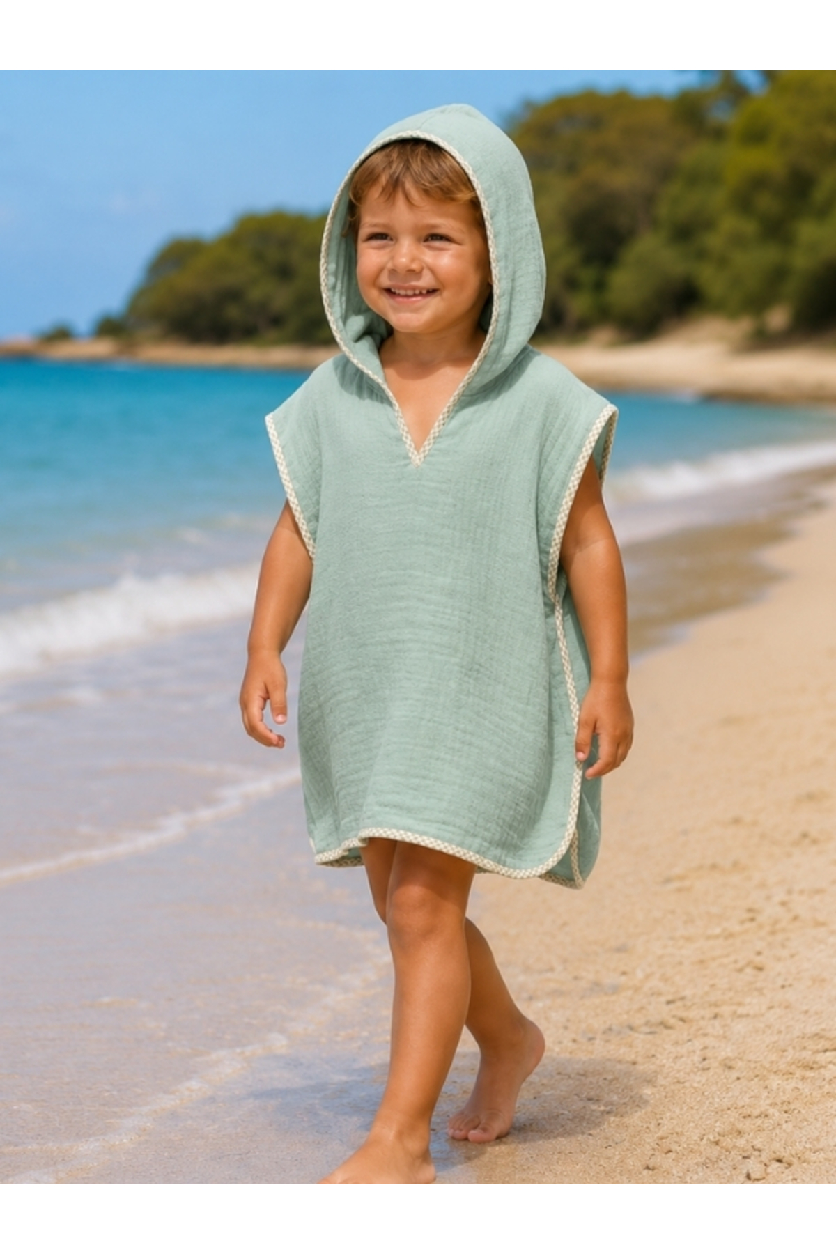 100% Cotton Baby Kids Muslin Poncho Hooded Beach Sea Pool Towel Color Options