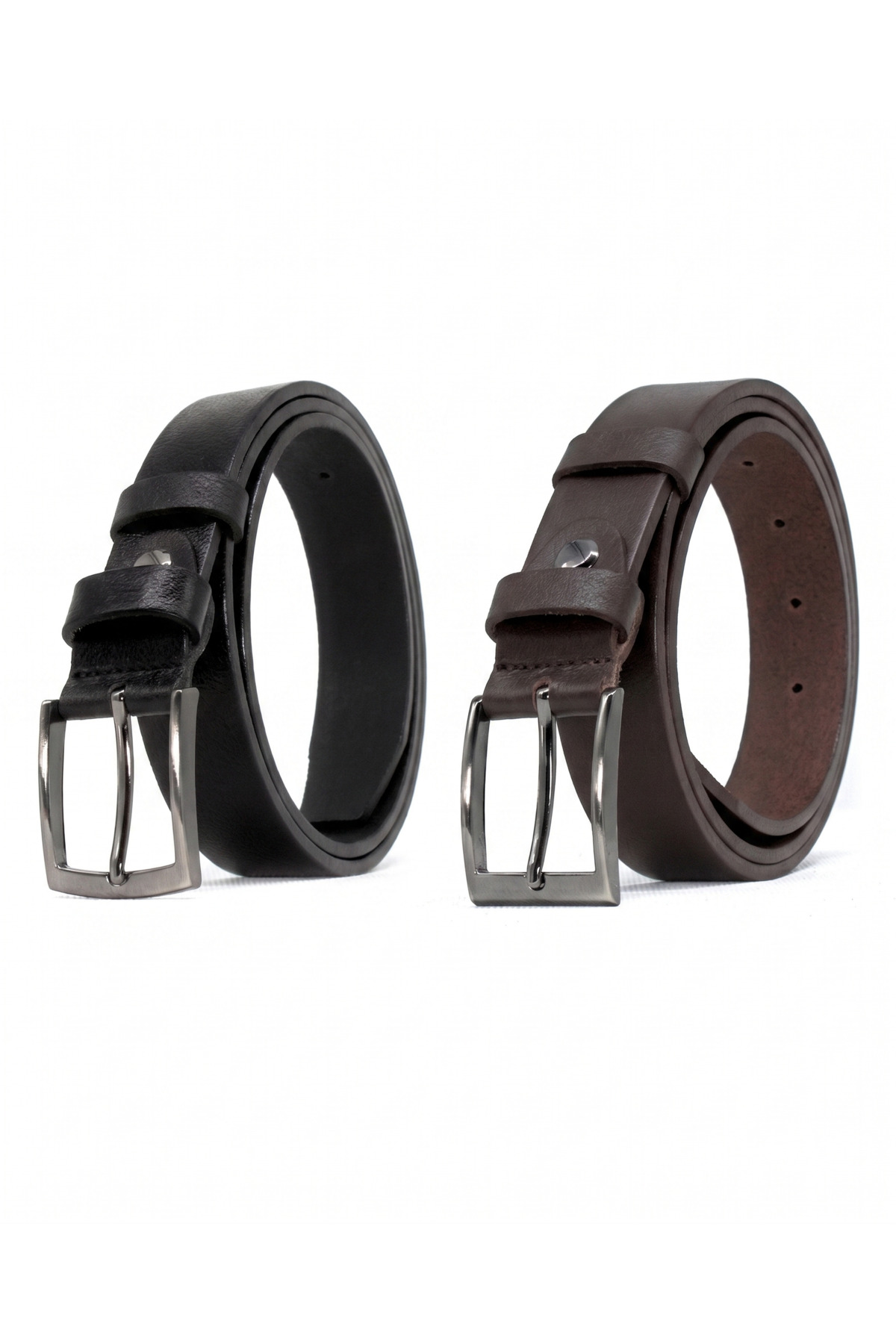 2-Piece Genuine Leather Men's Belt 3cm