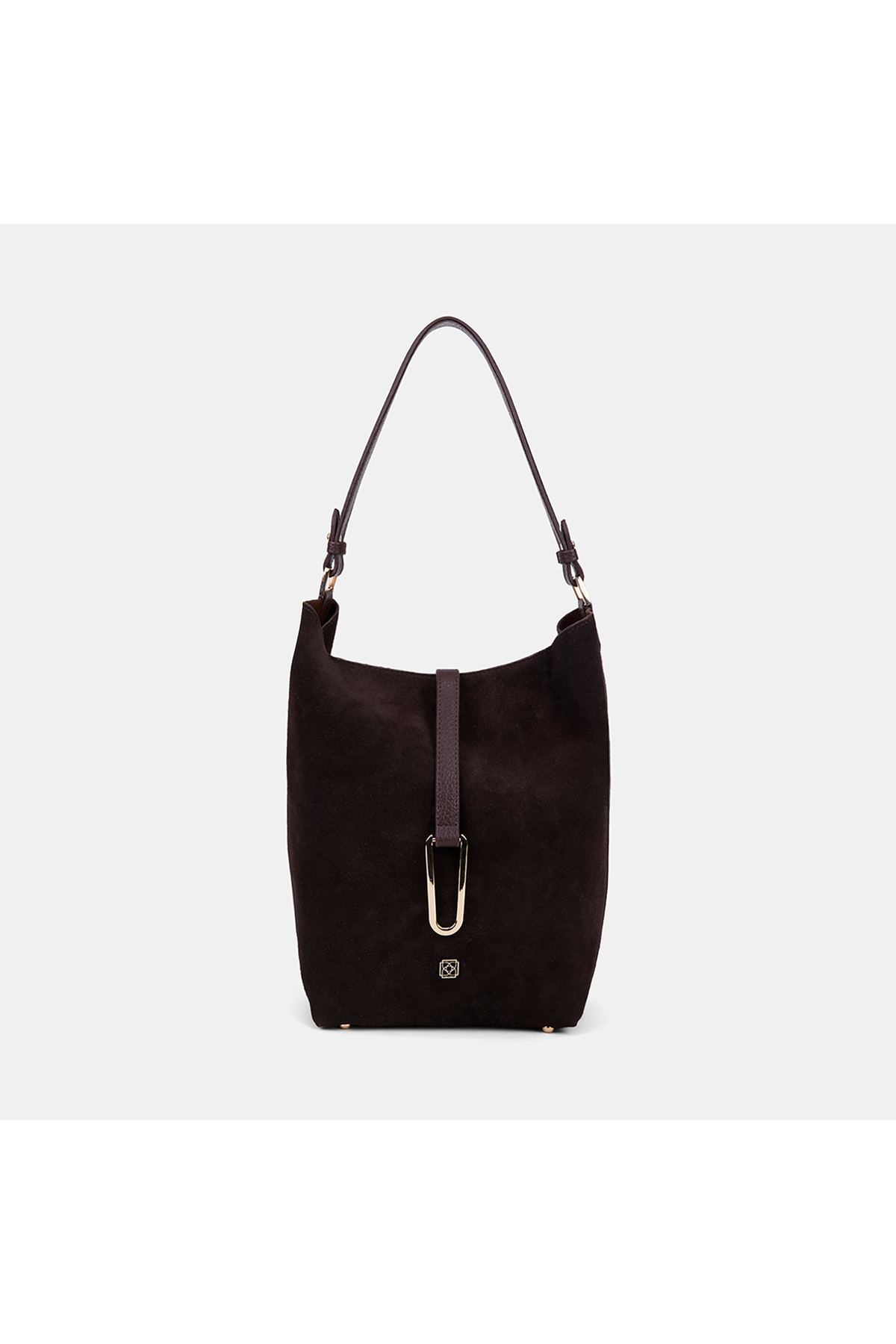 Women's Coffee Gold Buckle Suede Shoulder Bag