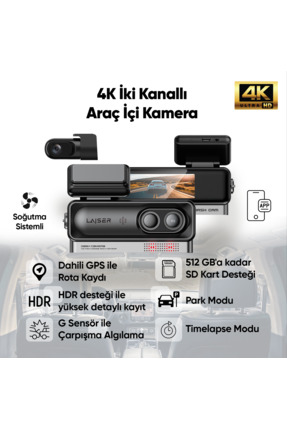 Laiser Alpha 1 4K Araç İçi Kamera 2 Kanallı | Sony IMX678 | GPS + Wi-Fi + Par...