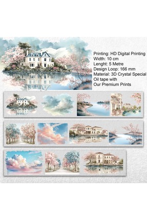 Onwize Blush Lake Villa PET Tape 10 cm x 5 m Dekoratif Şeffaf Scrapbook Bandı