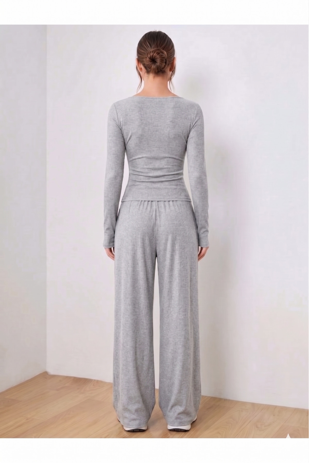 CANDERO Kadın Gri -Eşofman Altı- Oversize Rahat Casual Günlük Eşofman Beli Bağcıklı Ayarlanabilir Yıkamalı Kumaş görsel 2