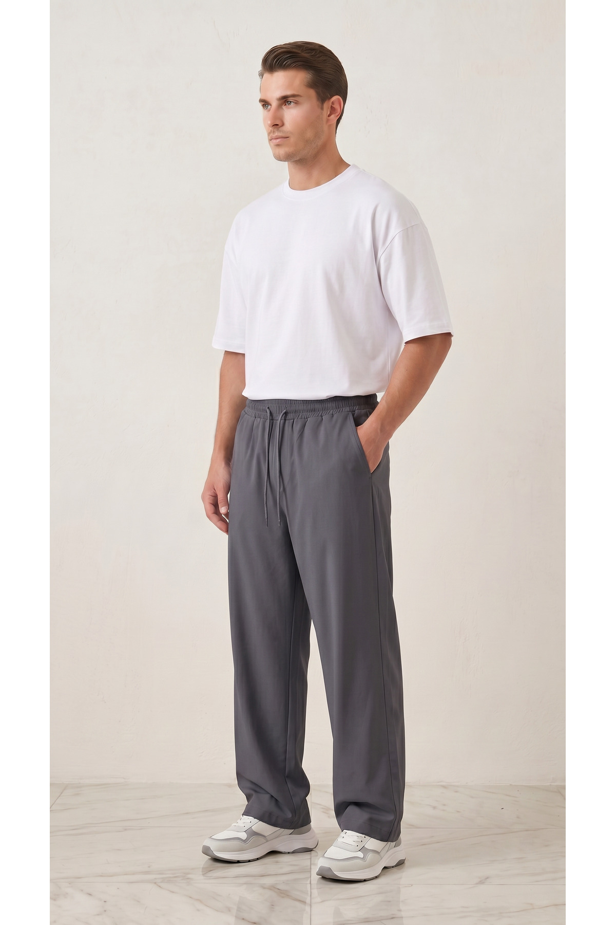 zazzia Erkek Füme Paraşüt Kumaş Baggy Oversize Bol Kesim Eşofman Altı görsel 6