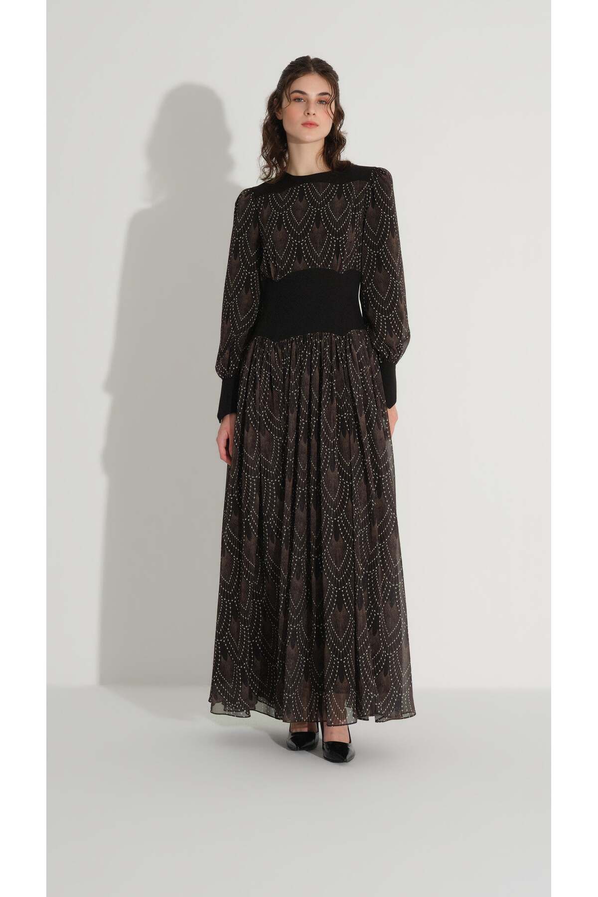 miha Hicran Önal Corset-Like Patterned Dress Black