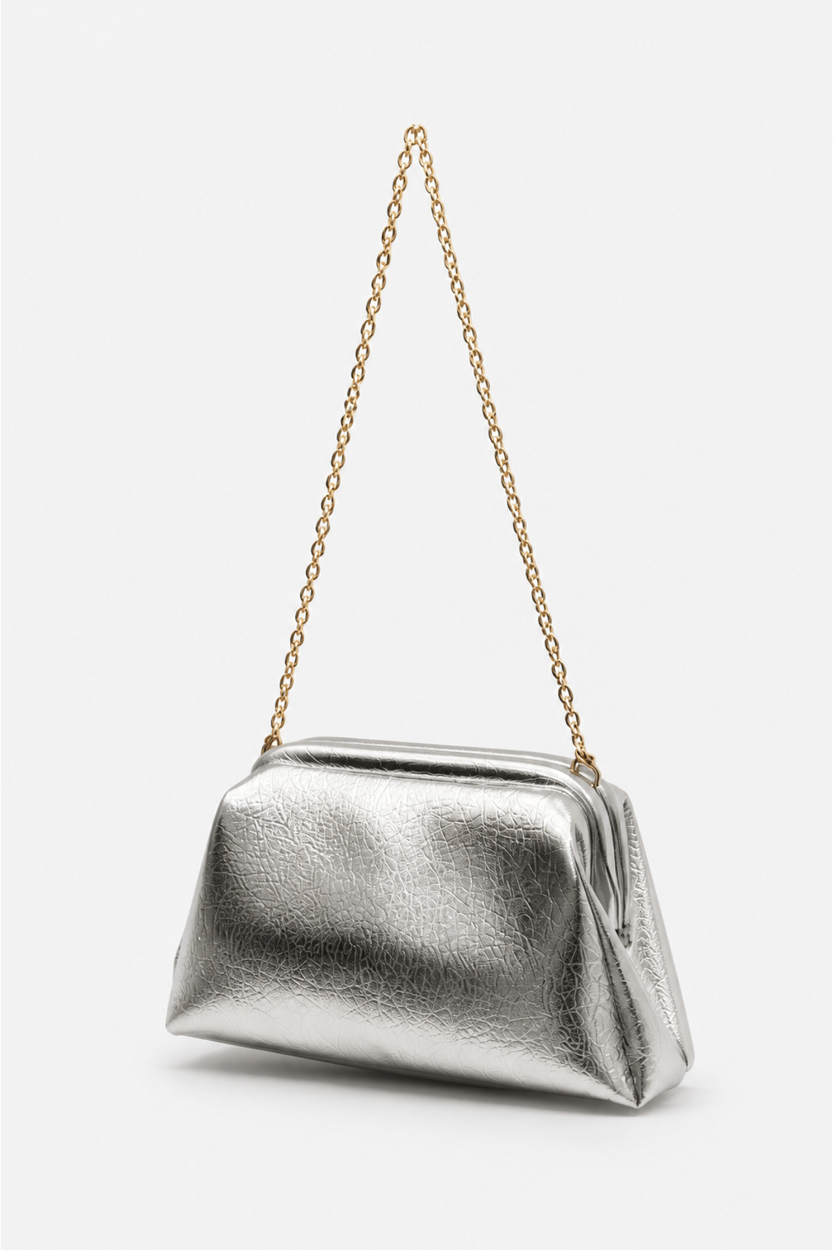 Textured Hand and Shoulder Bag with Chain Strap SILVER
