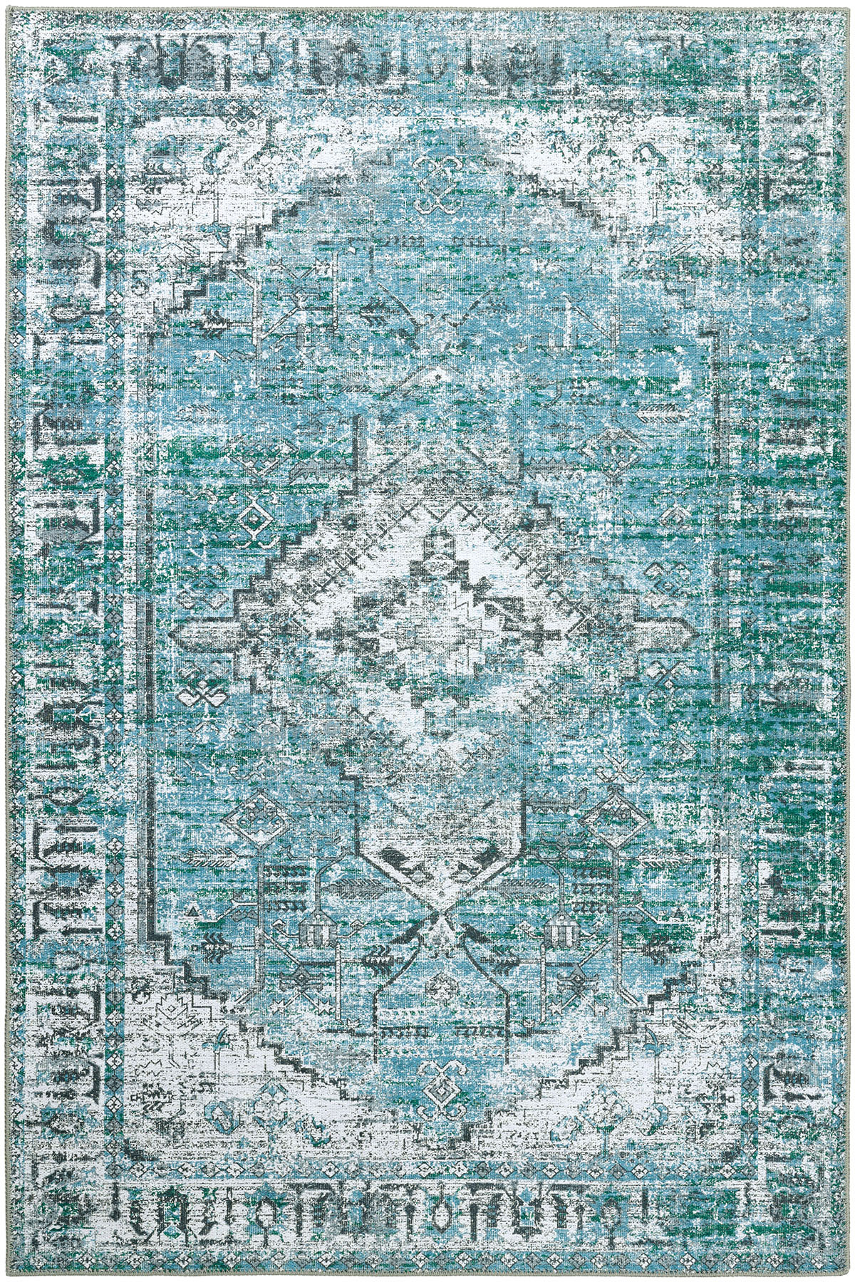 Private XW Sky Blue Antique Carpet Vintage Thin Machine Washable Chenille Woven Living Room Rug