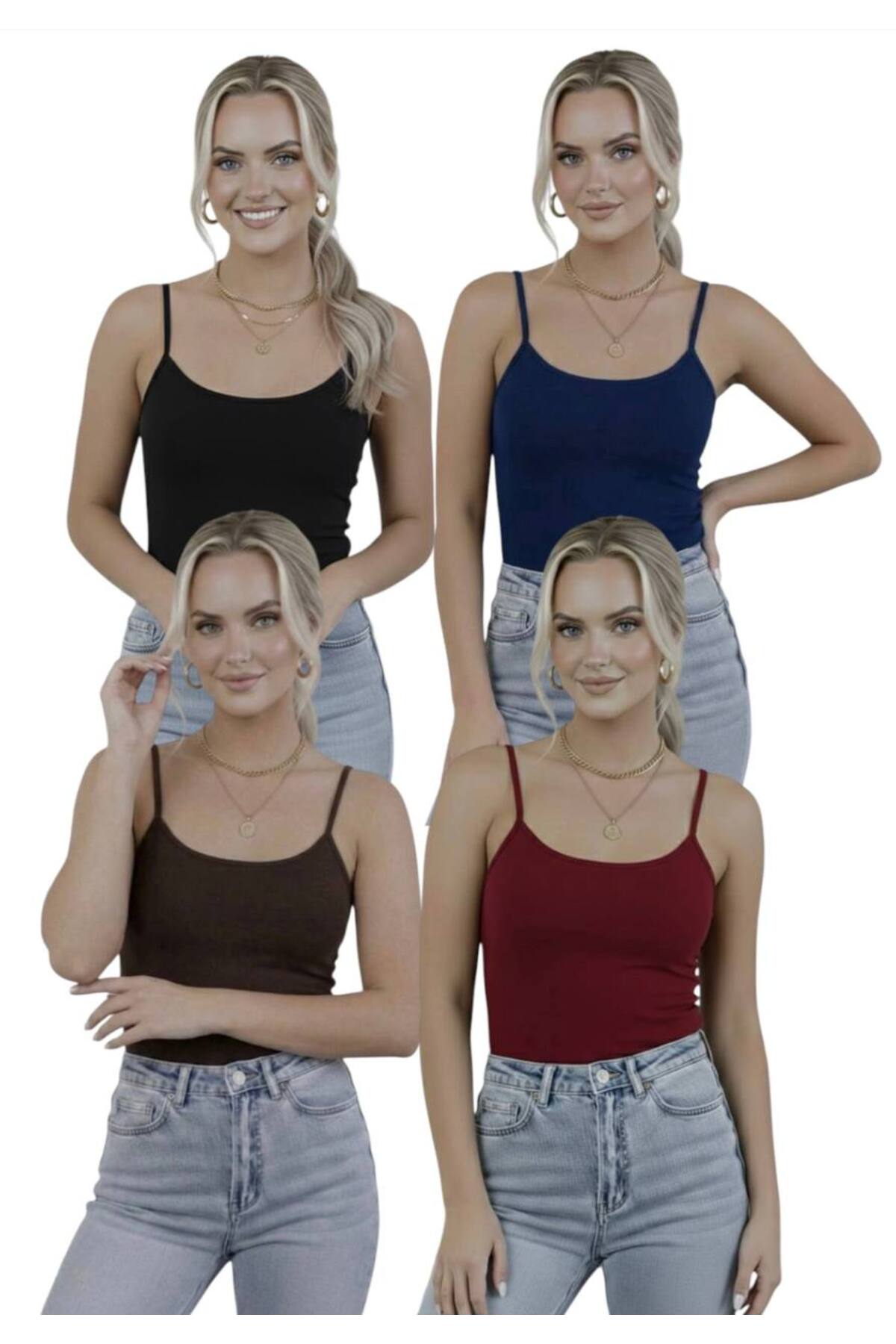 Women's Strappy Bodysuit 4-Pack Basic Thin Strap Flexible Casual Top