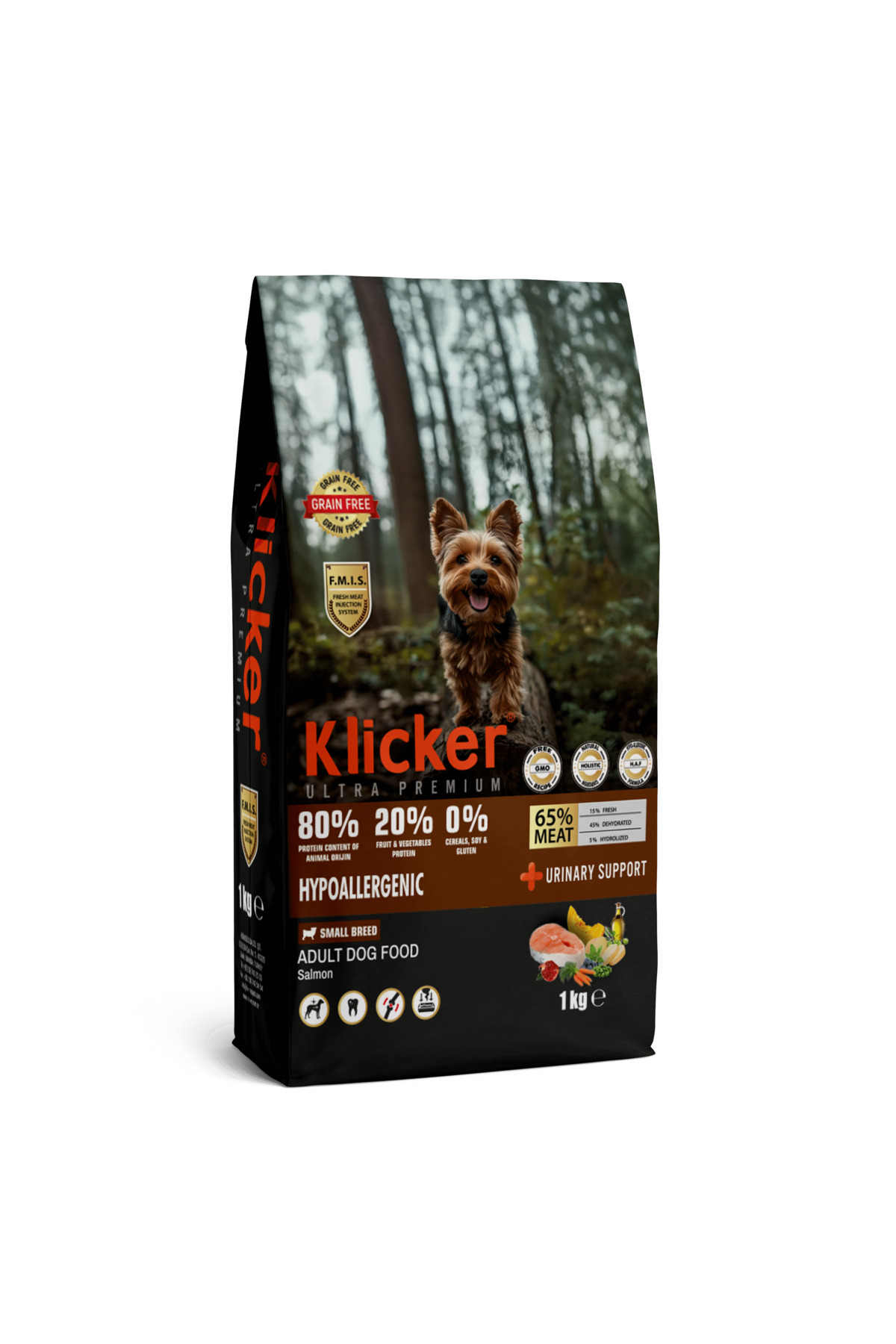 klicker ULTRA PREMIUM TAHILSIZ YETİŞKİN KÖPEK MAMASI MİNİ IRK SOMONLU 1 KG