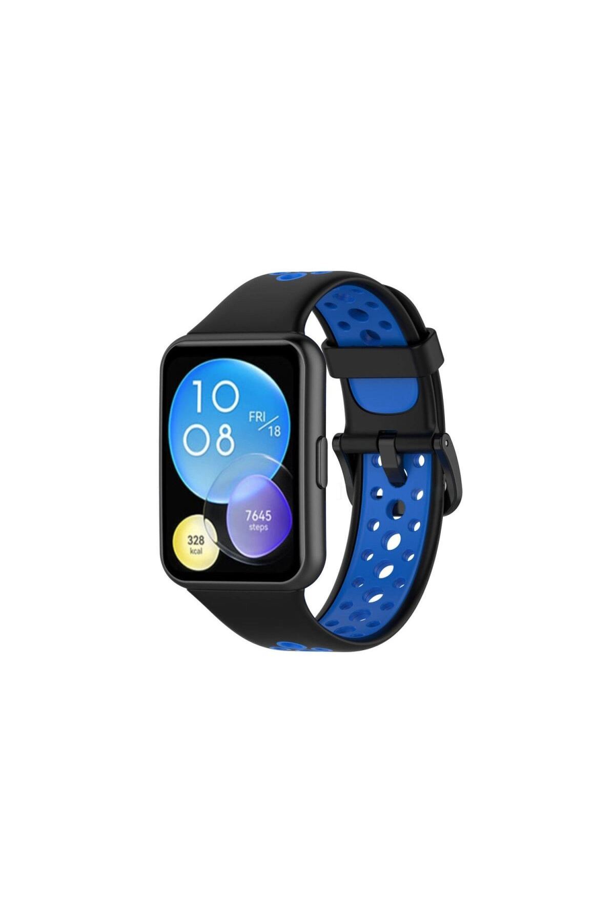 Huawei Watch Fit 2 Spor Delikli Kordon - Siyah-mavi