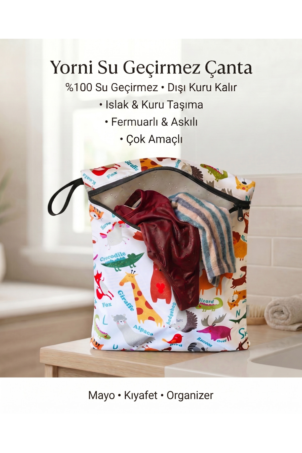 Zoo, 30x35cm Liquid Proof, Wet Dry Multipurpose Bag, Zippered, Machine Washable