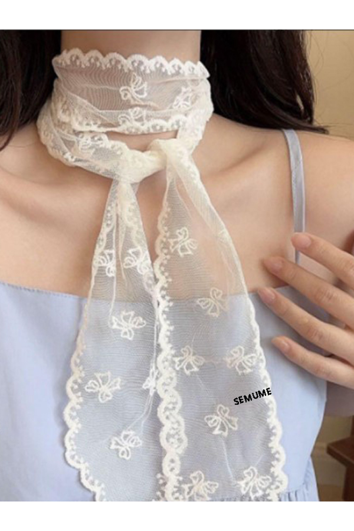 SEMUME Tül dantel bandana, fular, saç tokası, görsel 2