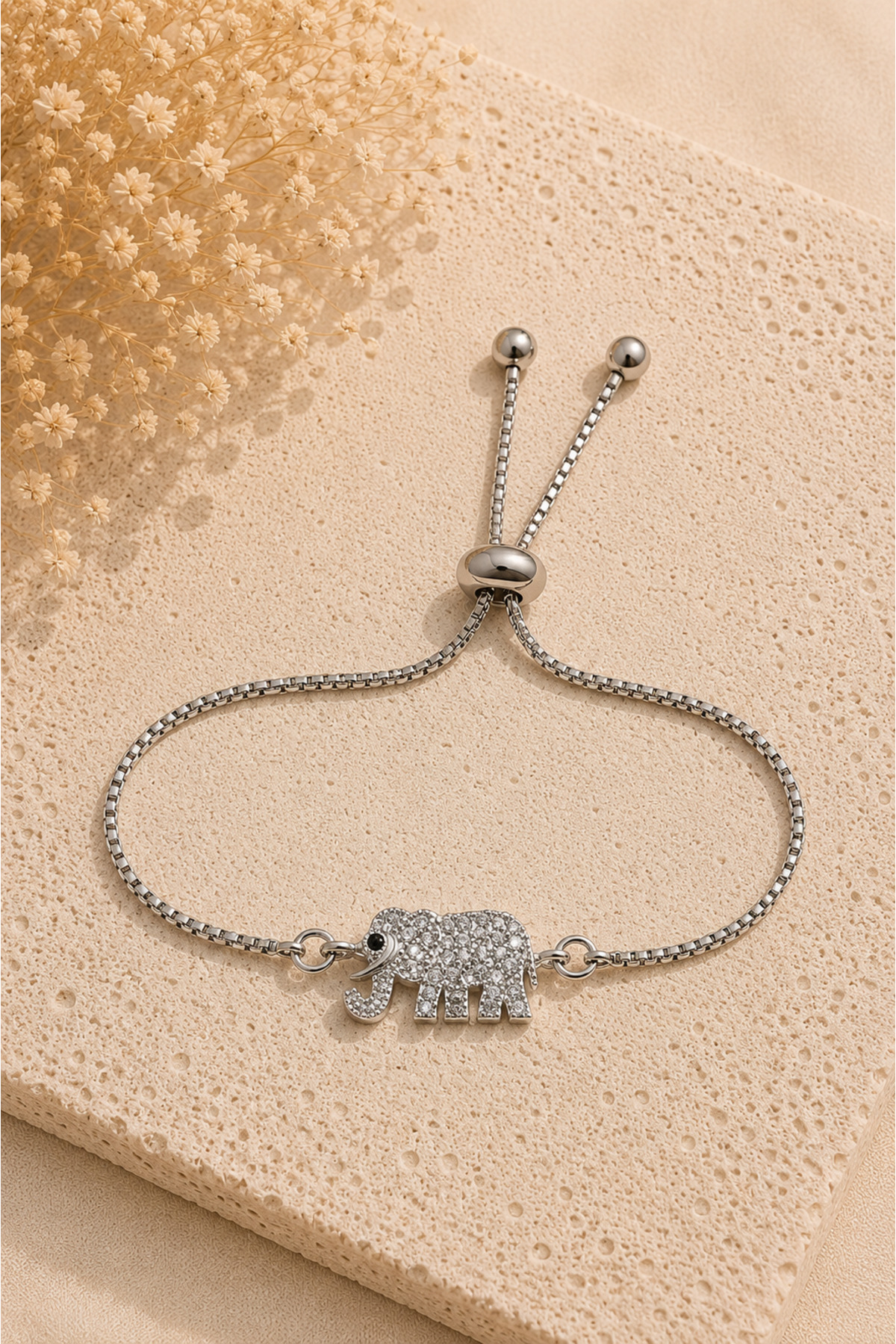 Adjustable Women's Elevator Bracelet with Zircon Gemstone Elephant Figure