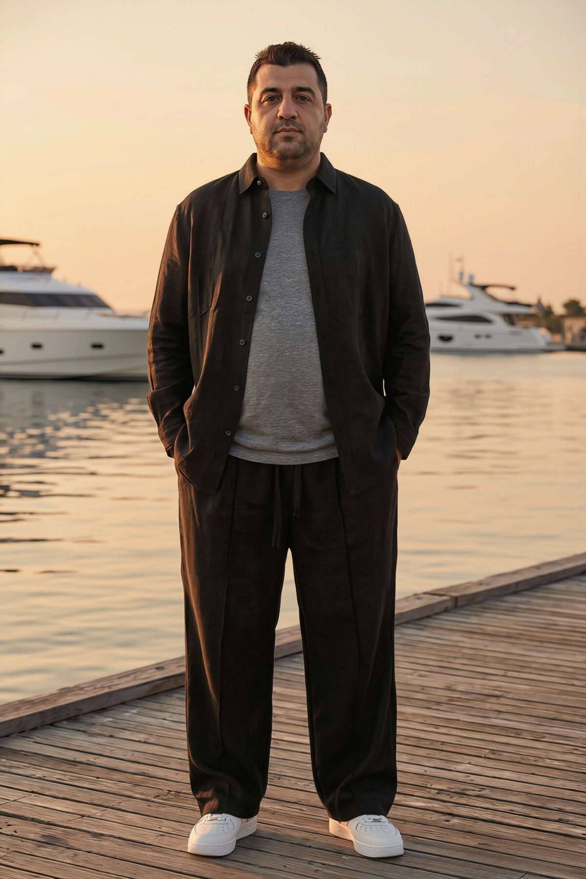 RELAXL %100 Keten Uzun Paça Çımalı Oversize Siyah Erkek Pantolon 2XS-10XL görsel 2