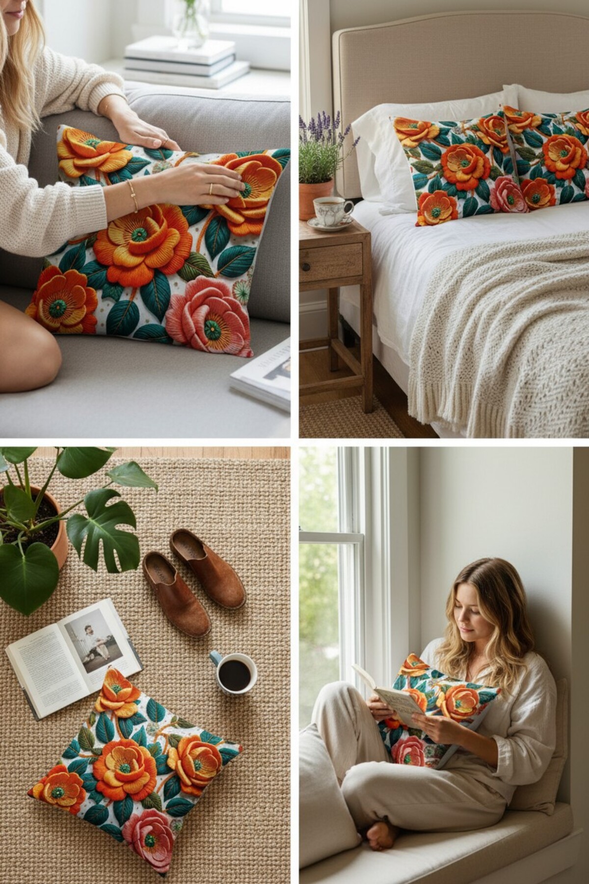 4Pcs Digital Printed Punch Punch Embroidery Pattern Square Throw Pouch