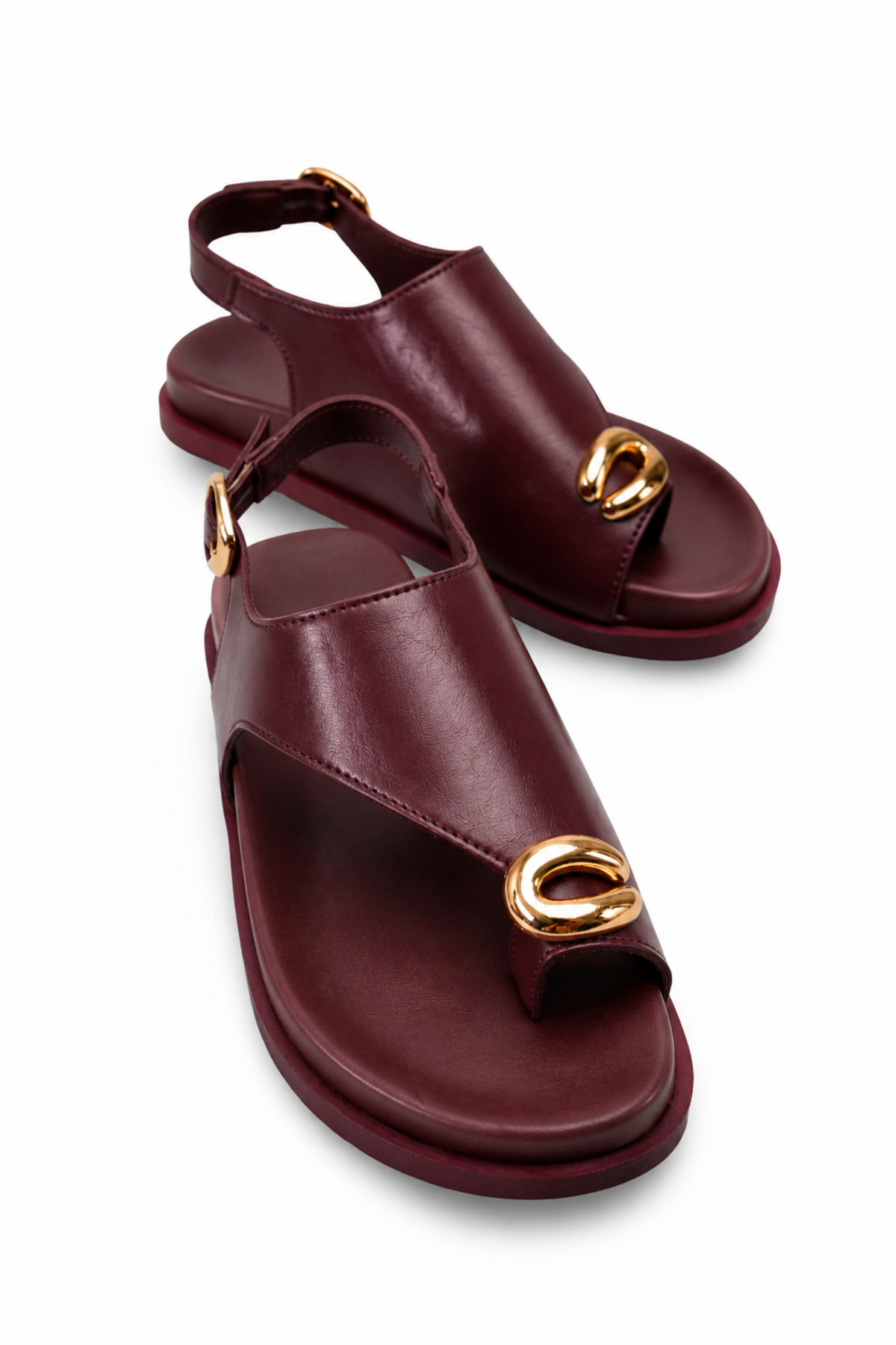Women's Burgundy Straight Comfortable Sole Stylish Casual Sandals with Flip-Flops