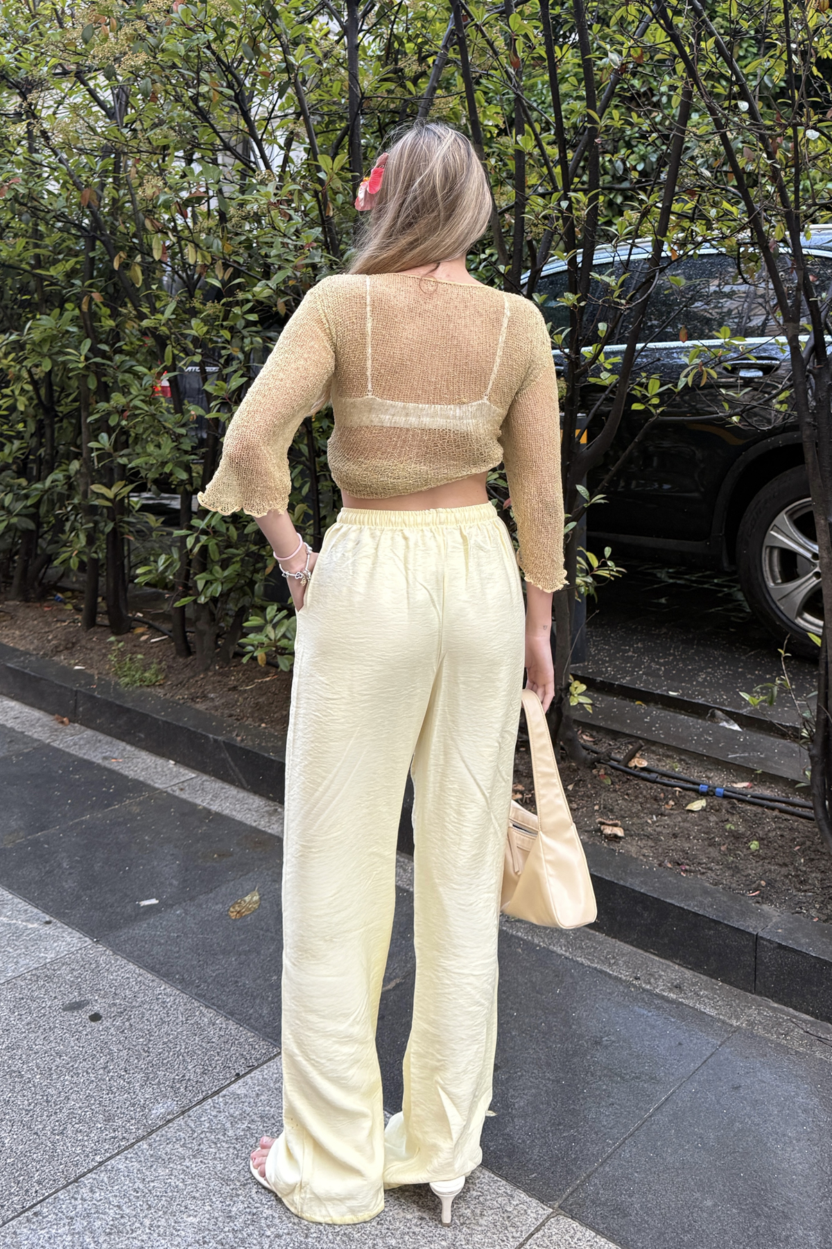 la & vetta  Limoni Keten Karışımlı Bol Kesim Pantolon - Görsel 8