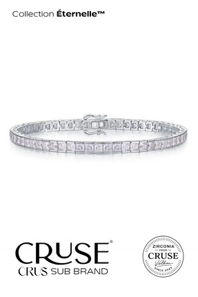 Cruse 925 Ayar Gümüş 2.5 MM Kare Taşlı Su Yolu Bileklik 18K Beyaz Altın Kaplama