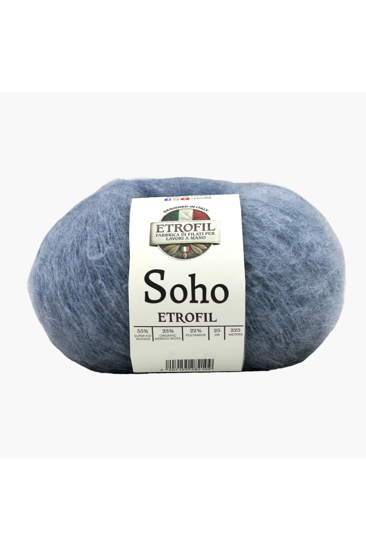 Soho Knitting Yarn Deep Blue 55% Super Kid Mohair 23% Organic Merino Wool 22% Polyester 25g 225m (75401)