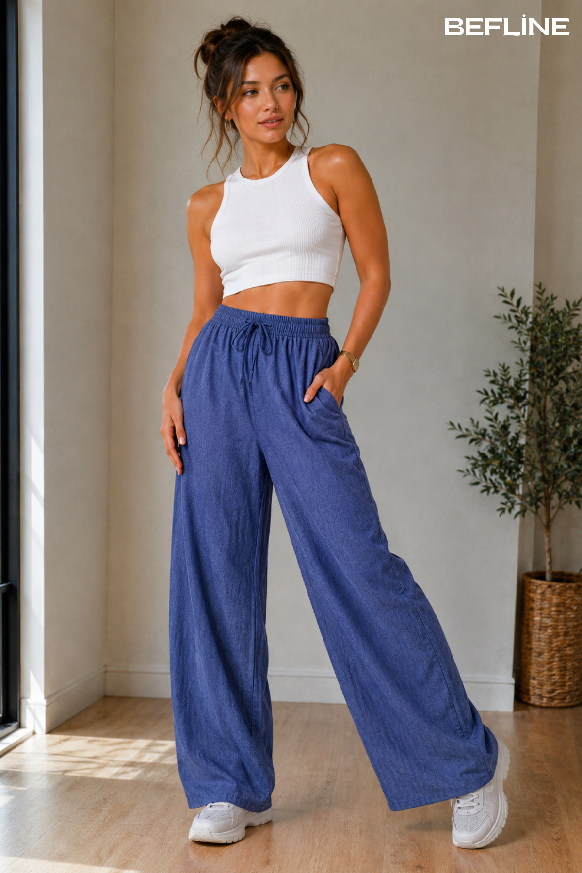 LAVİNİM  Kadın Keten Oversize LooseFit Rahat Pantolon - Görsel 2