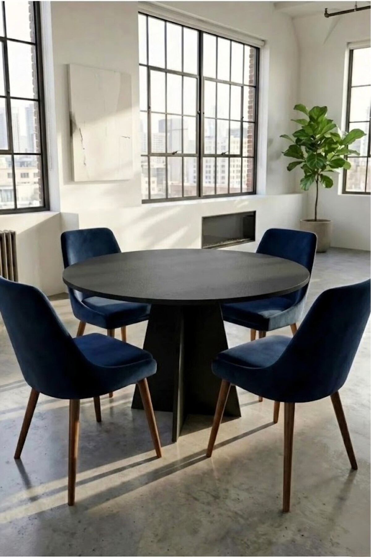 Modern Round 100cm Dining Table-kitchen Table Bute Matte Black (CHAIRS ARE REPRESENTATIVE)