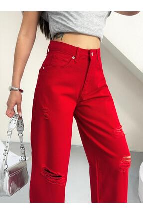 XBELLA DENİM Kırmızı pantolon Baggy Fit Yeni Sezon