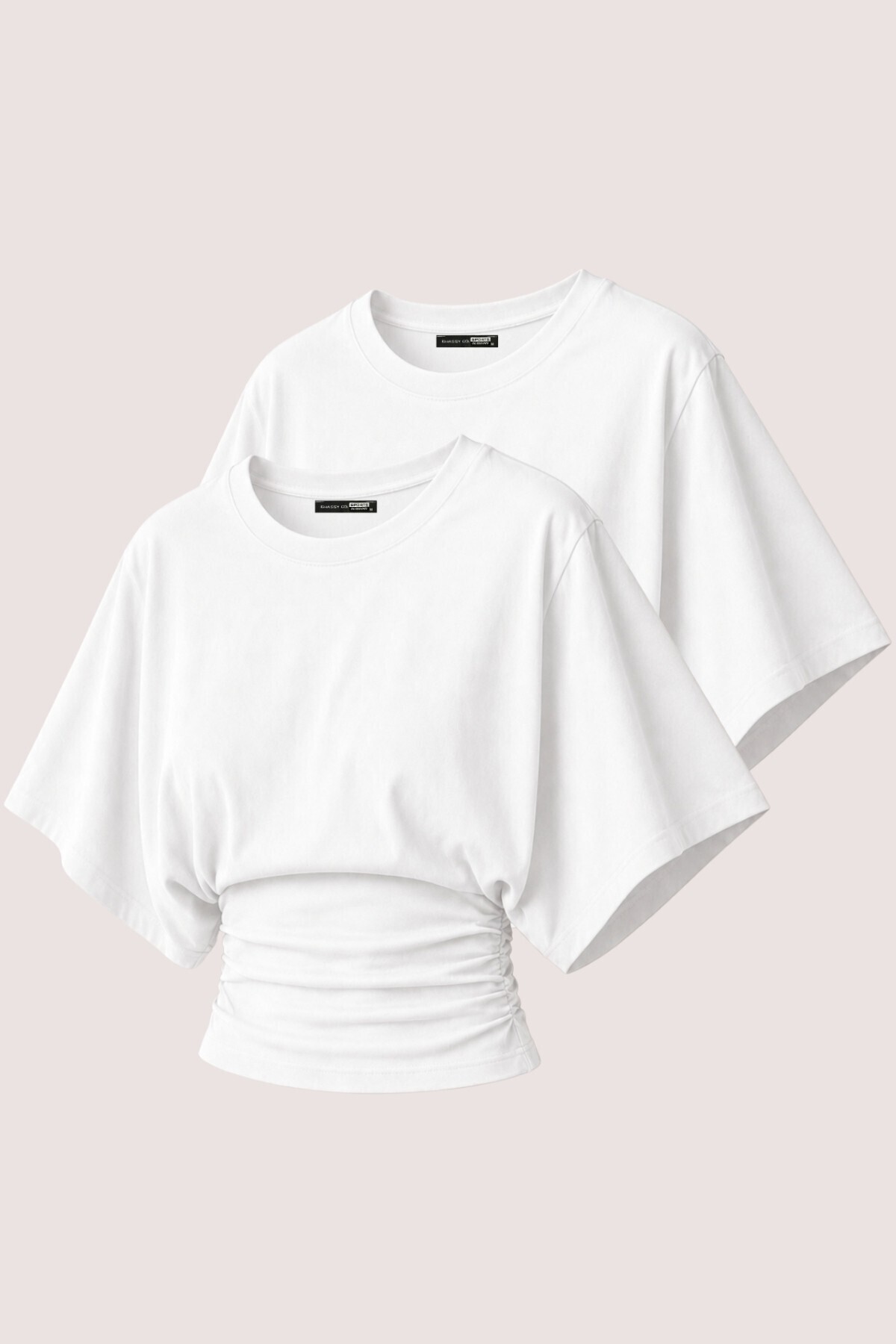 GhassyCo Women's 2-Pack 100% Cotton Stretchy Bat Sleeve Waist Sitting Crew Neck Summer Combed Cotton Sports T-Shirt
