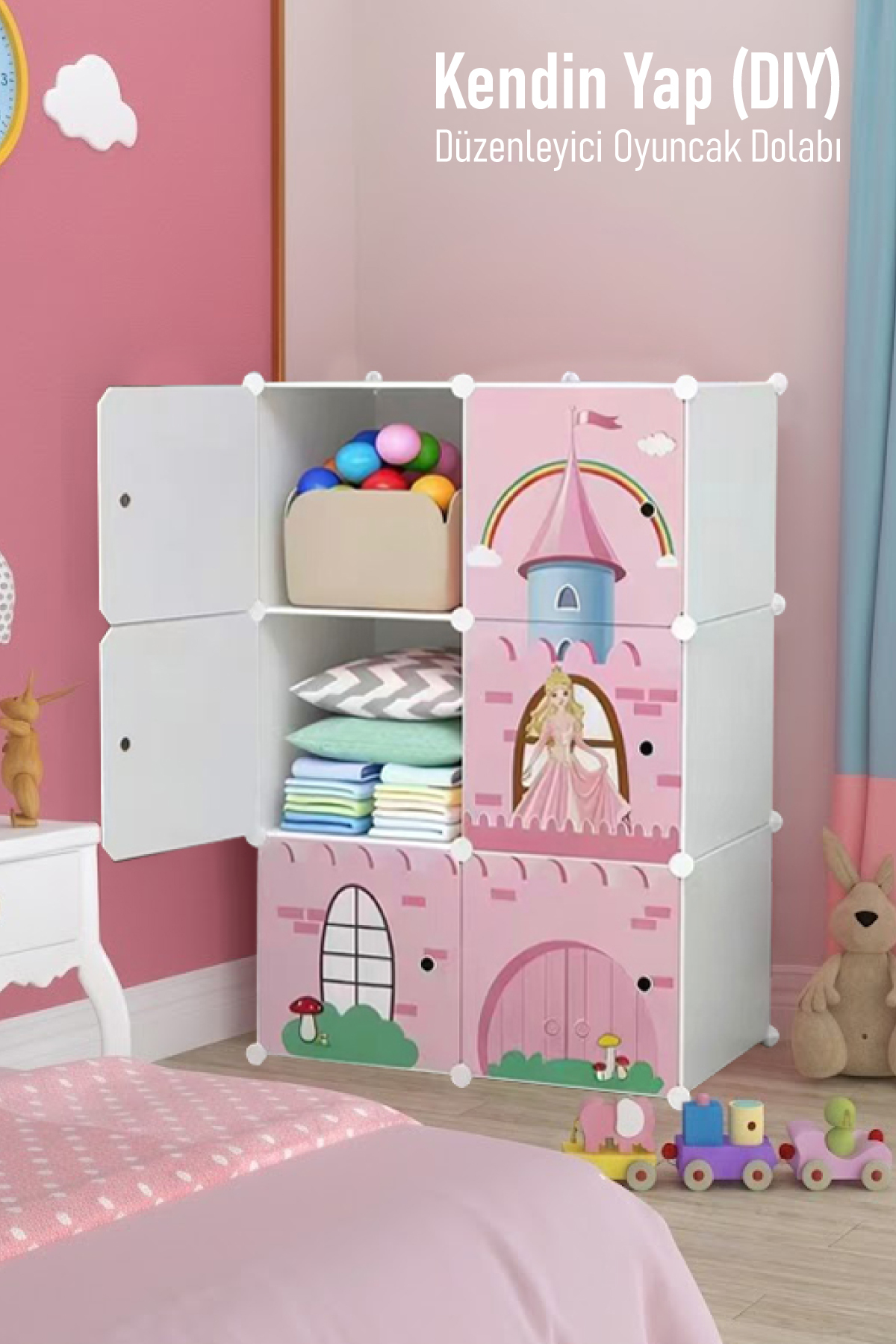 Trend Maison Çok Amaçlı Düzenleyici 6 Bölmeli Modüler Çocuk Oyuncak Dolabı Pembe