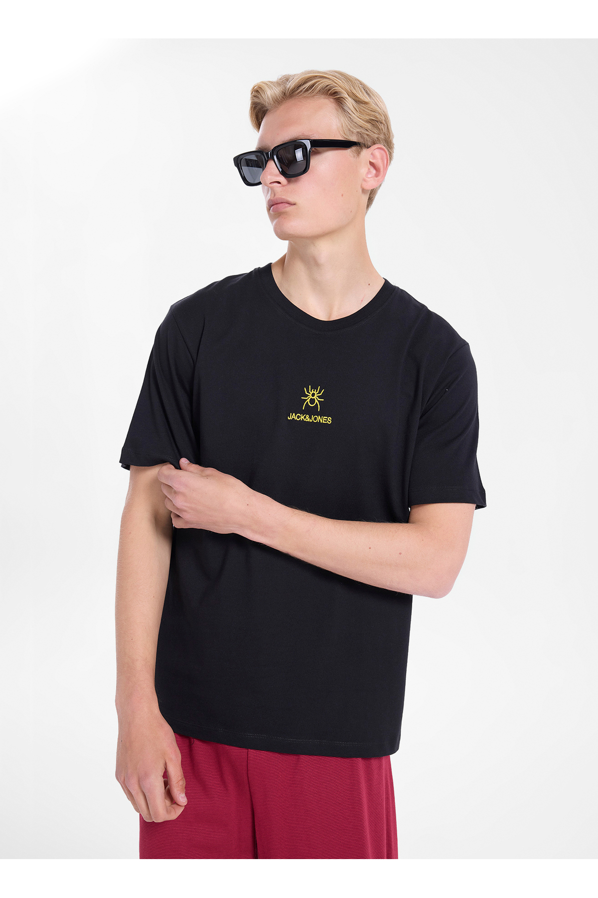 تی شرت مردانه مشکی طرح معمولی فیت با طرح لوگو کد ۱۲۳۰۷۷۸۱ JORWILDLIFE TEE CREW BSS26 جک اند جونز تی شرت Jack & Jones