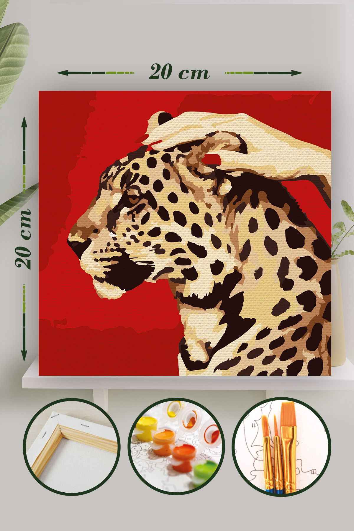 Sayılarla Boyama 20x20 Cm Tuval Seti Fırça Boya Dahil Çıtaya Gerili - Leopar