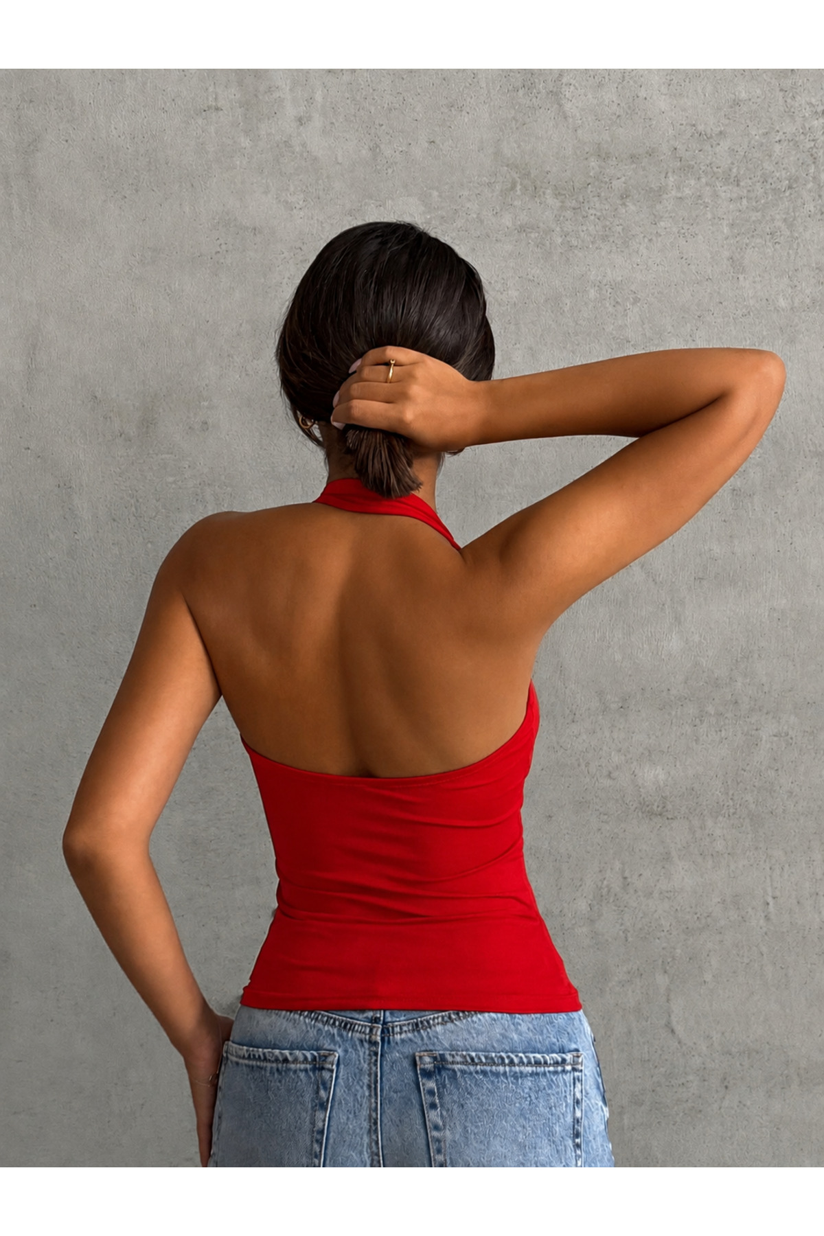 The Base Kadın Kırmızı Scuba Halter Yaka Boyundan Askılı Top görsel 3