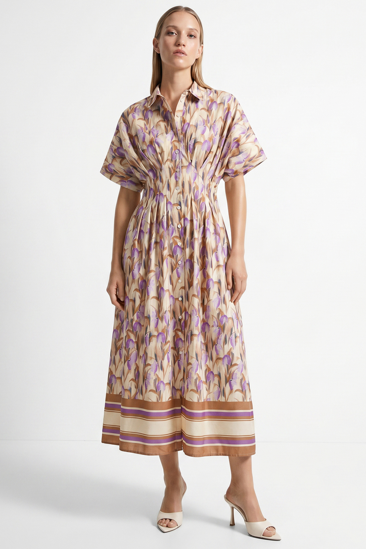 Exquise Shirt Collar Buttoned Regular Midi Dress