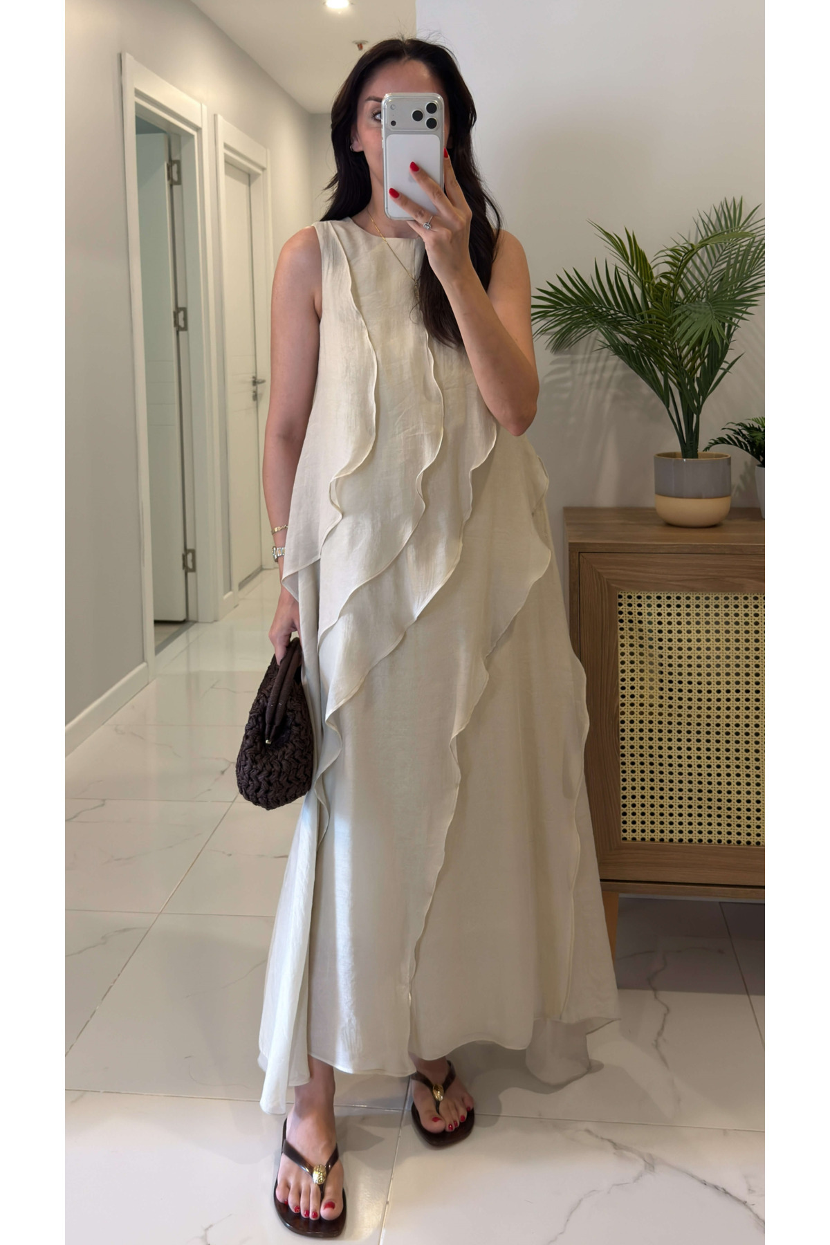 My Blog Off-White Ruffle Detailed Lined Dress - 3450
