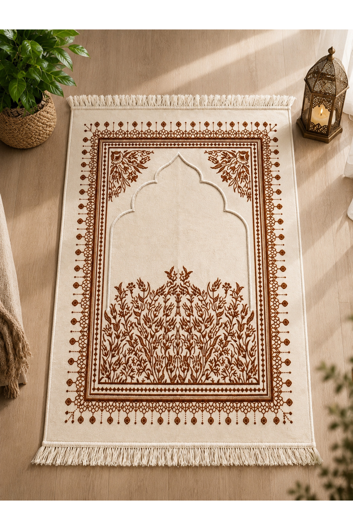 Luxury Velvet Woven Prayer Sheet Soft Textured Fringed Altar Pattern Prayer Sheet Mustard