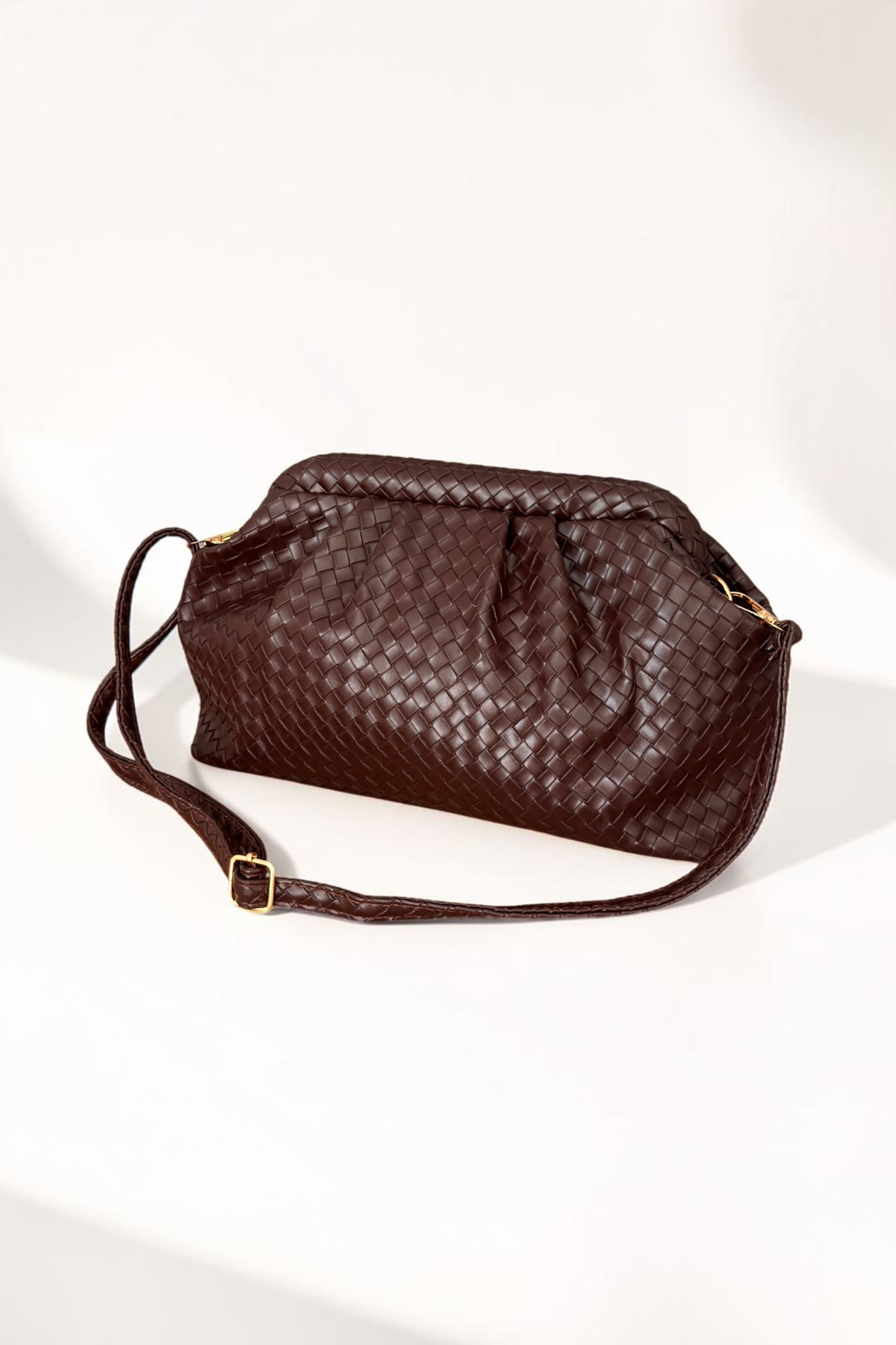 Classbag Kadın Kahverengi Örgü Desenli Portföy&Clutch ve Ayarlanabilir Askılı Omuz Çantası görsel 5