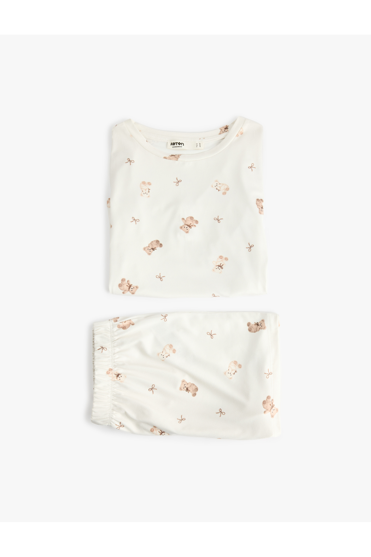 Koton Teddy Bear Printed Relaxed Fit Crew Neck Short Sleeve Pajama Set