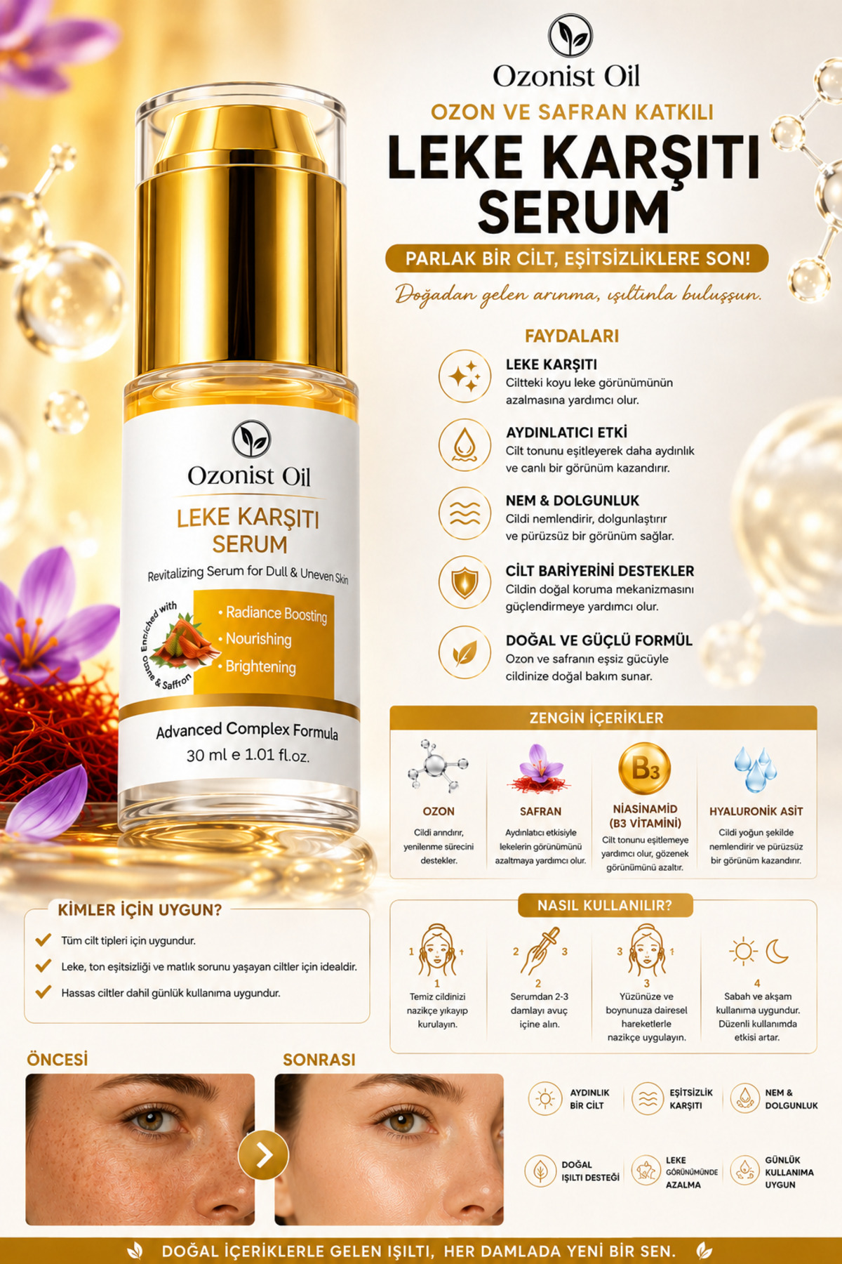 Safran Özlü Cilt Tonu Eşitleyici Bakım Serumu Ozonist Oil — 800 08 08 — تصویر 4 از 5