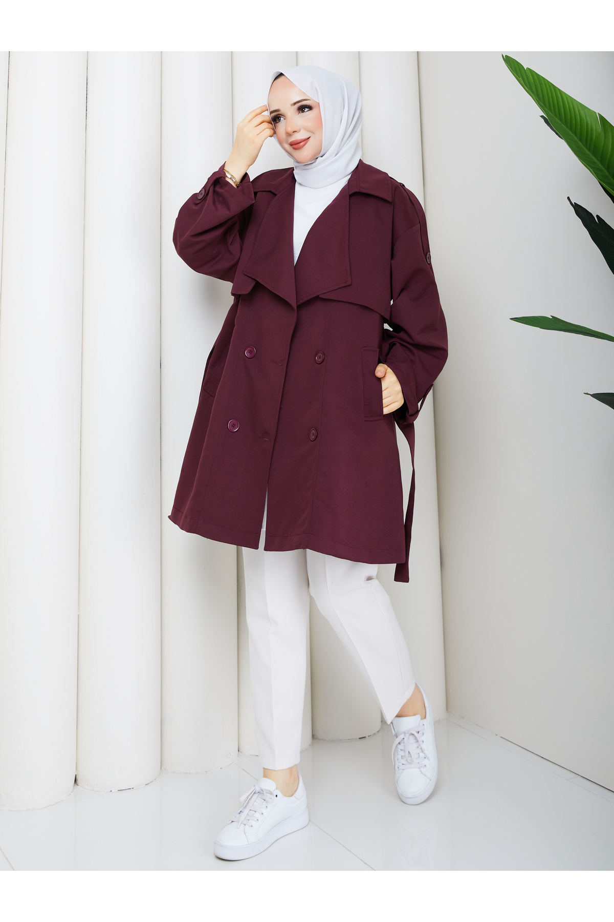 RACE FASHİON Yarı Astarlı Torino Kumaş Oversize Trençkot RC3136 görsel 2