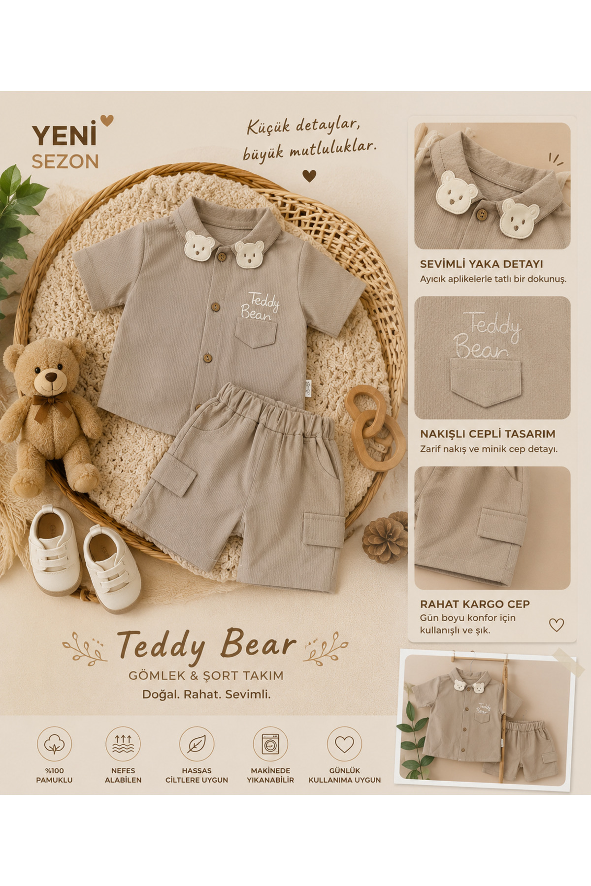 Teddy Bear Gömlek & Şort Takım