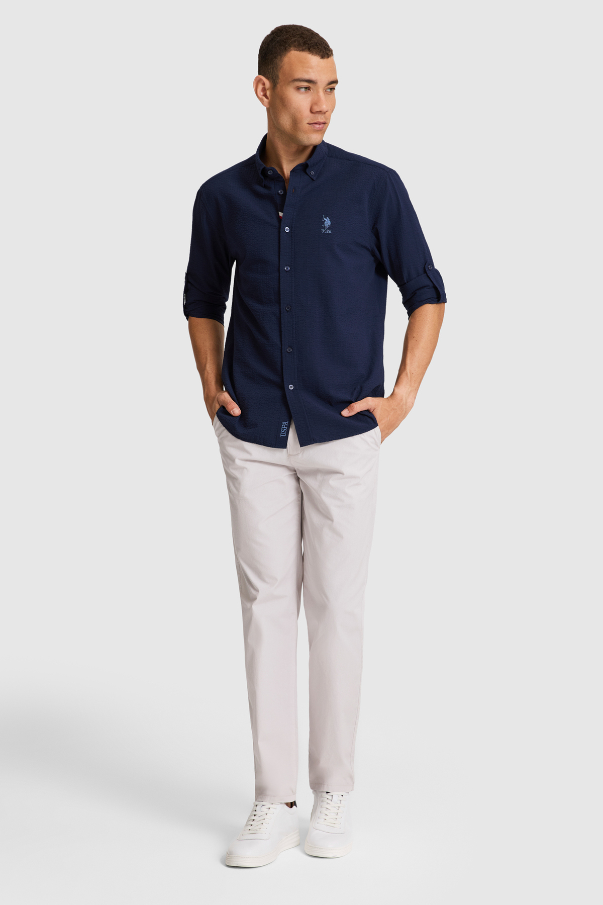 U.S. Polo Assn. Erkek Açık Lacivert Uzun Kollu Basic Gömlek 50324638-VR059 görsel 4