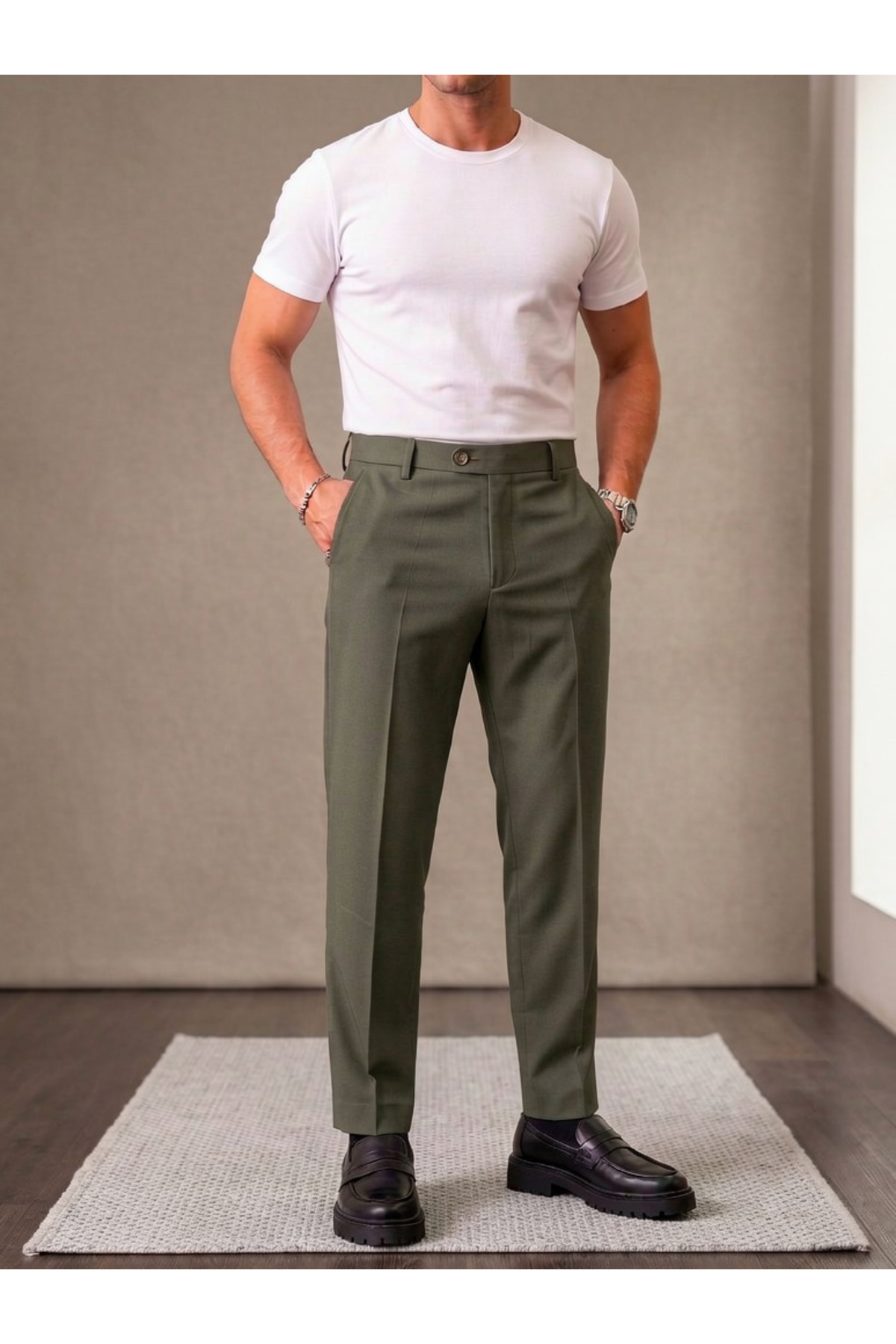 Slim fit tapered Kumaş Pantolon — خاکی Tapered