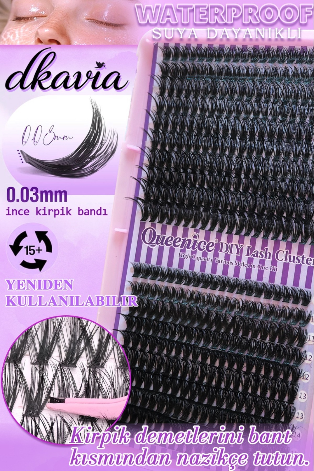 Takma Kirpik Seti 800 Demet Kirpik, Yapıştırıcı ve Sabitleyici, Cımbız ve Fırçasıyla, Yoğun -Hacimli- Dramatik Görünüm (50-60-80-100D) — DK2604 — تصویر 2 از 4