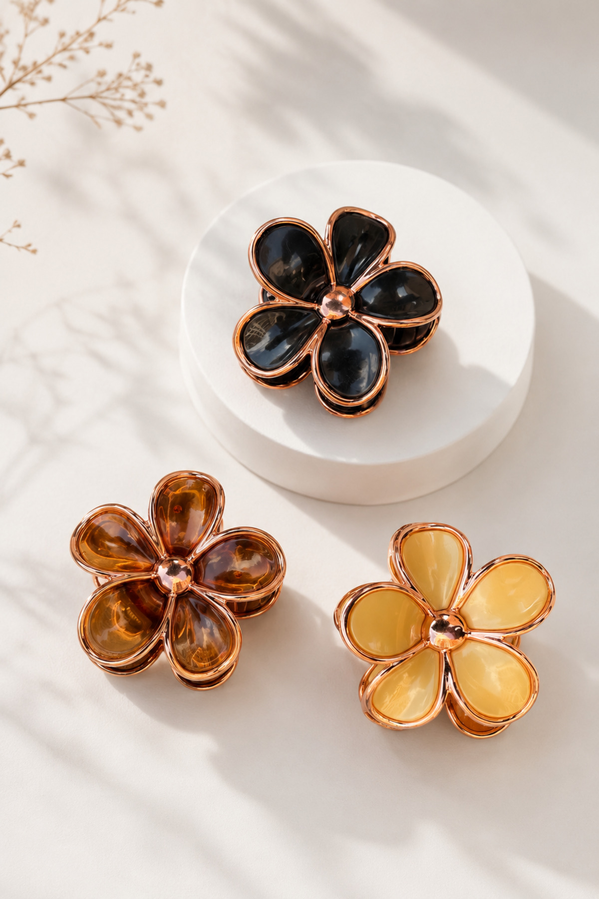 monalisatoka 3'lü Set Daisy Papatya Model Gold Detaylı Mandal Saç