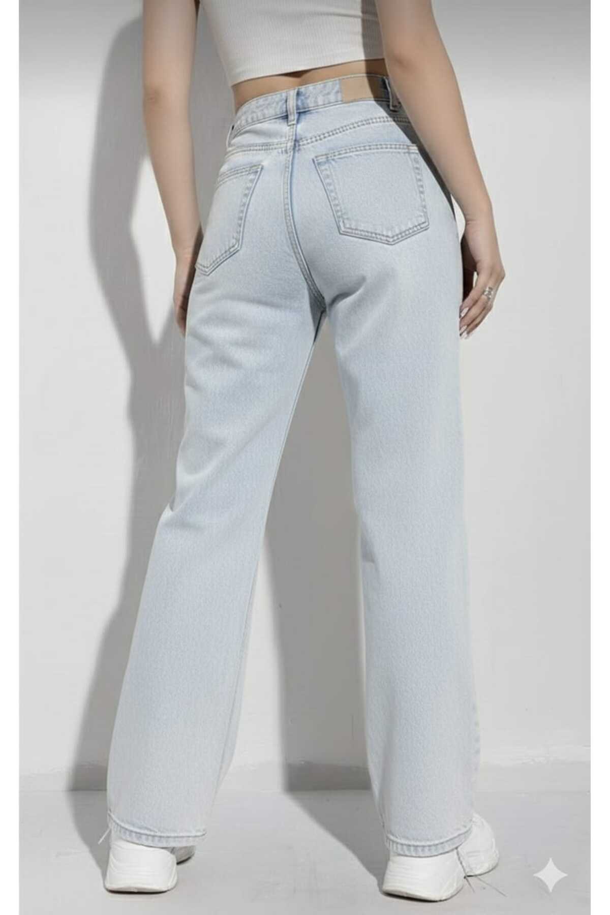 Lighter Jeans Denny Buz Kar Esnek Wide Leg Yüksek Bel Jean Bol Paça Rahat Kesim Denim Pantolon görsel 3