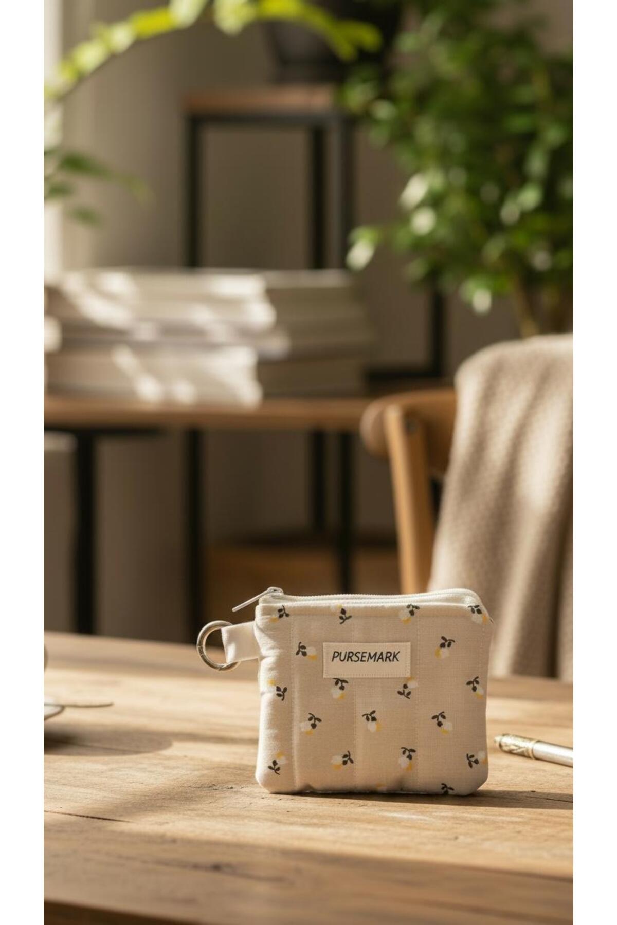 PURSEMARK Krem Sarı Çiçek Desenli El Yapımı Küçük Cüzdan görsel 5