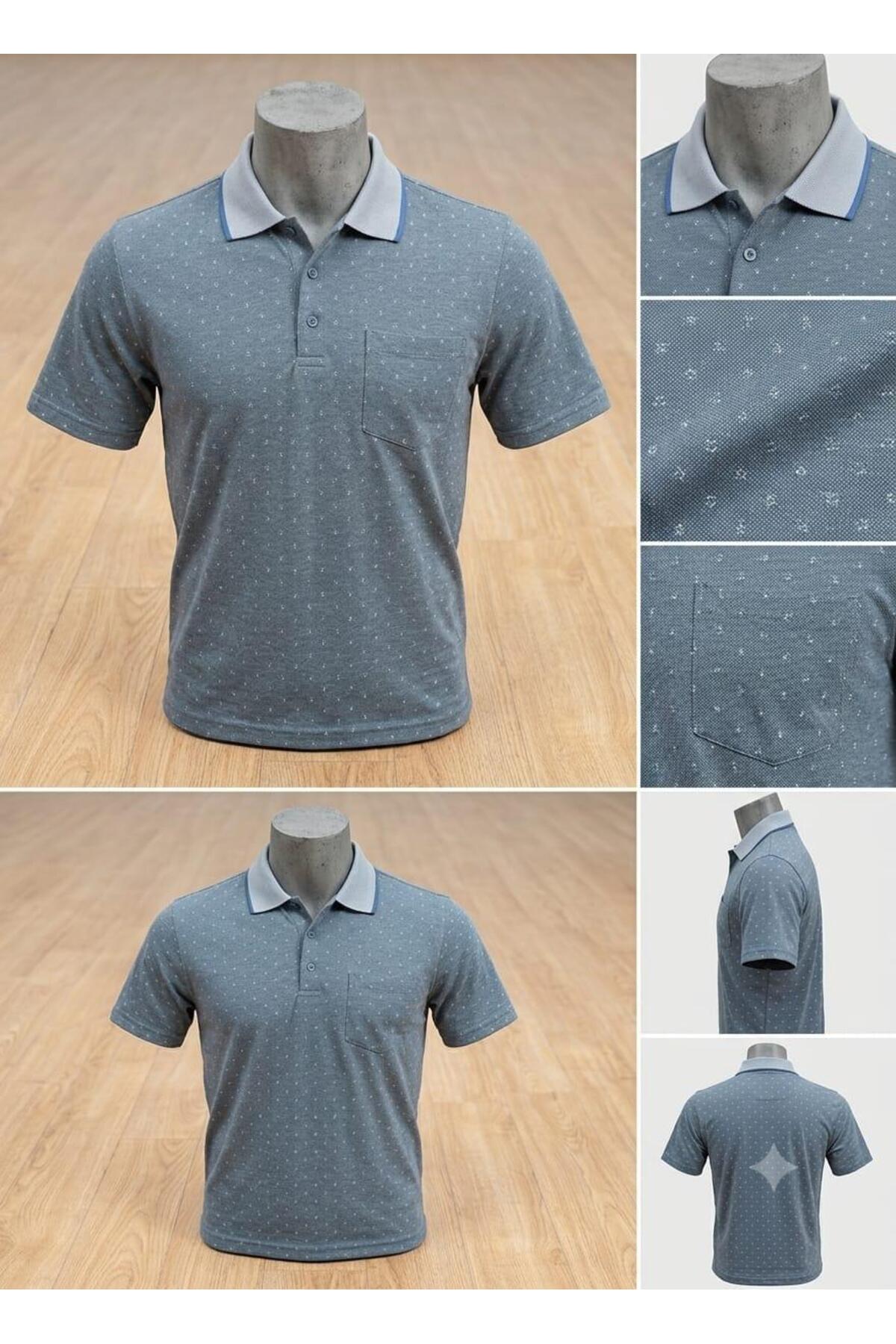 giyimcikrt POLL BRAND BABA JAKARLI YAKALI CEPLİ DESENLİ TSHIRT NORMAL BATTAL BEDEN görsel 2