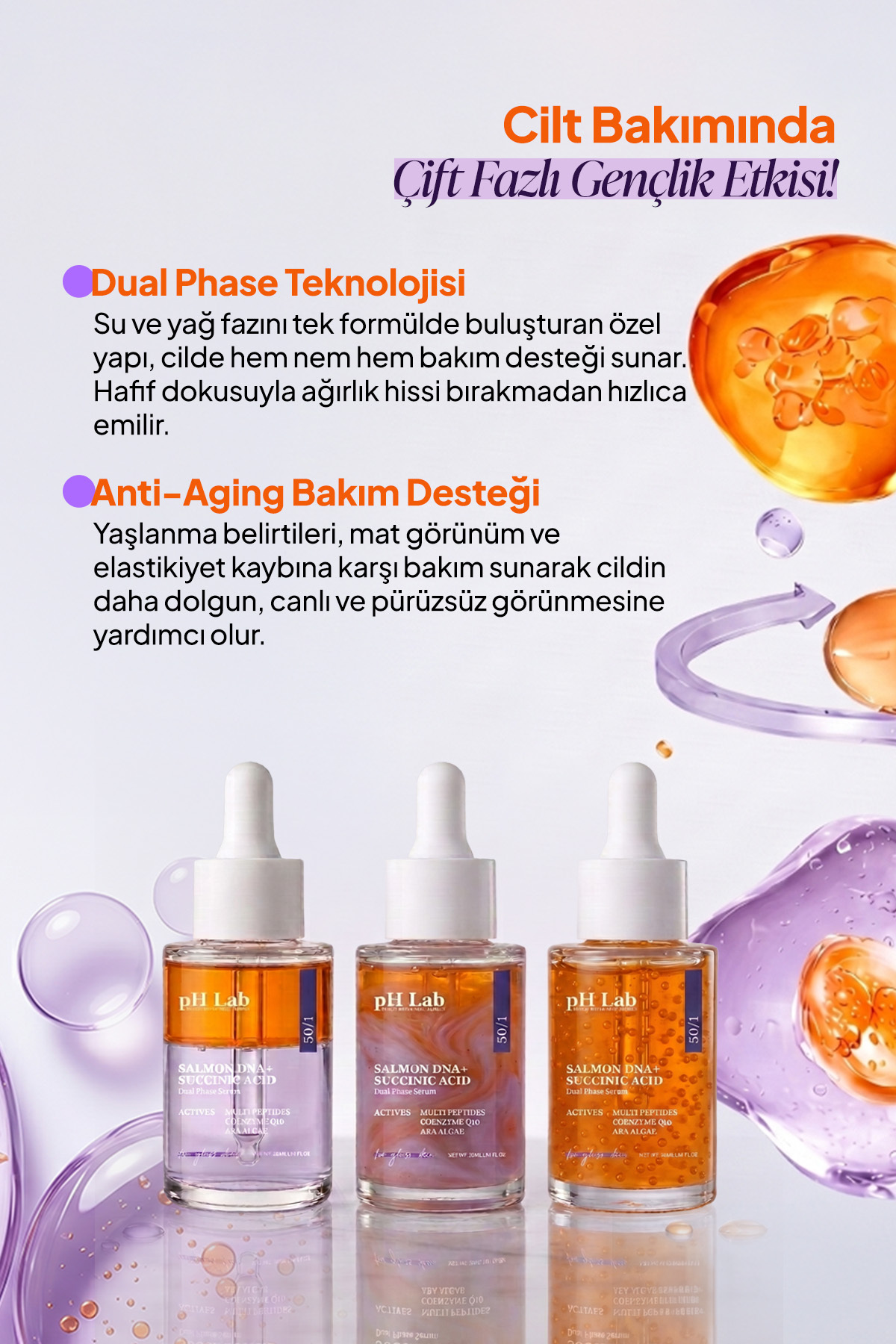 pHLab Çift Fazlı Somon DNA + Succinic Acid Nemlendirici Anti-Aging Bakım Serumu — PHSSA-01 — تصویر 6 از 8